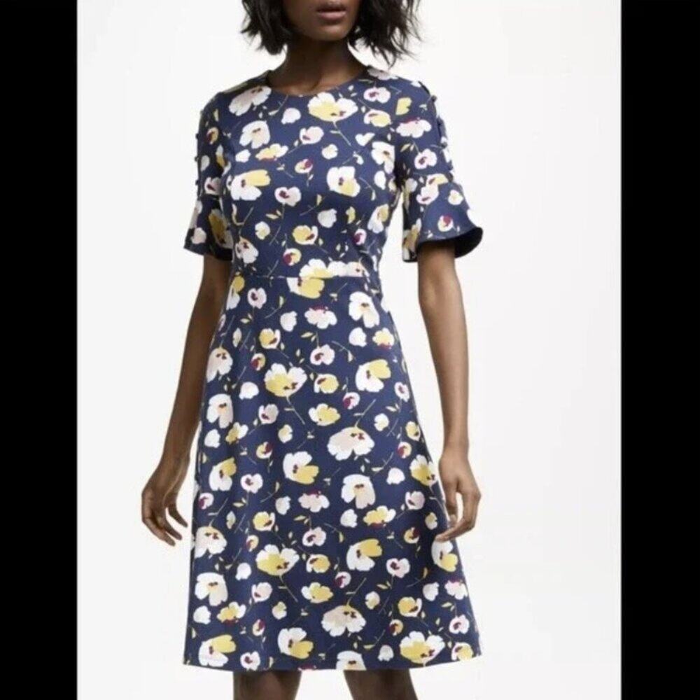 Boden Jersey Knit  Alexis A Line Navy Blue Floral Knee Length Dress